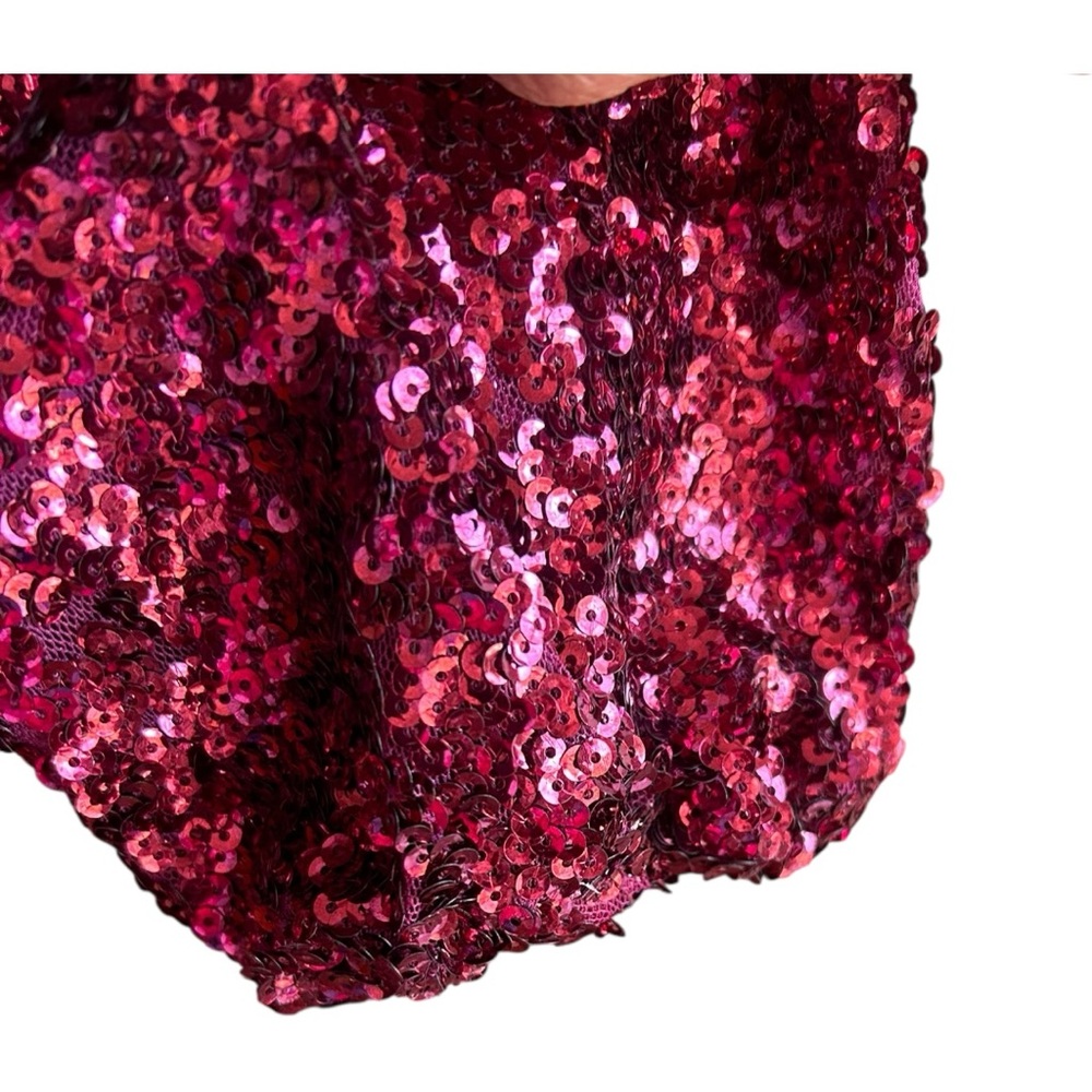 NWT Betsy & Adam burgundy sequin V-neck crossover dress with sash Sz 2 - Picture 4 of 8